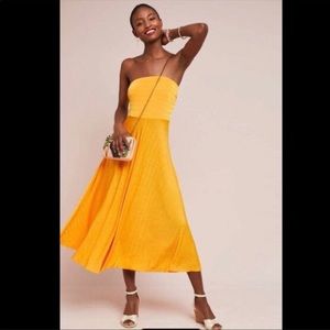 Anthropologie Maeve yellow strapless midi dress